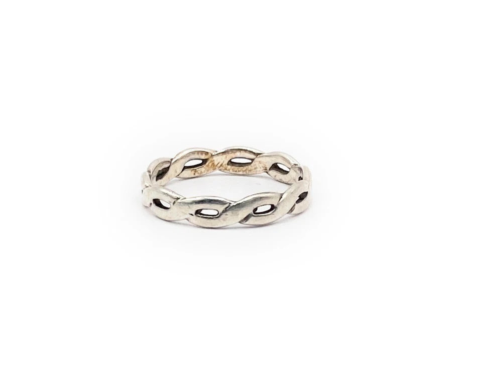 James Avery 925Woven Tresse Braided W/ Charm Loop  Ring Band Size 7.5 Rare